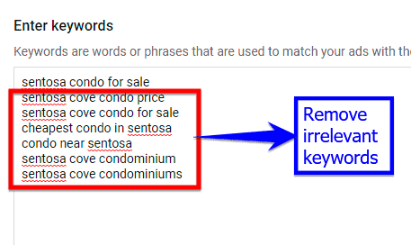 delete keywords that are not offered by your business