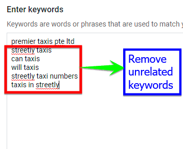 Remove keywords that are not relevant to your business