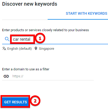 typing a seed keyword into Google Keyword Planner