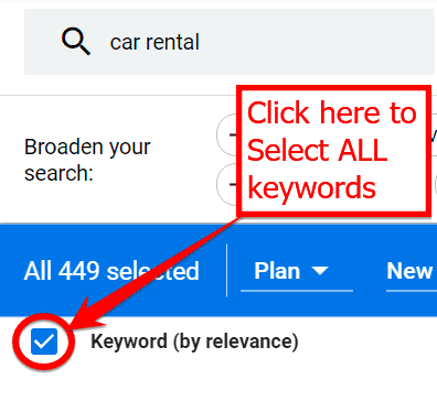 selecting keywords to download