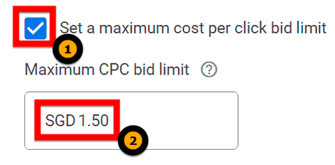 set maximum cpc bid limit and enter the maximum amount you are willing to pay per click