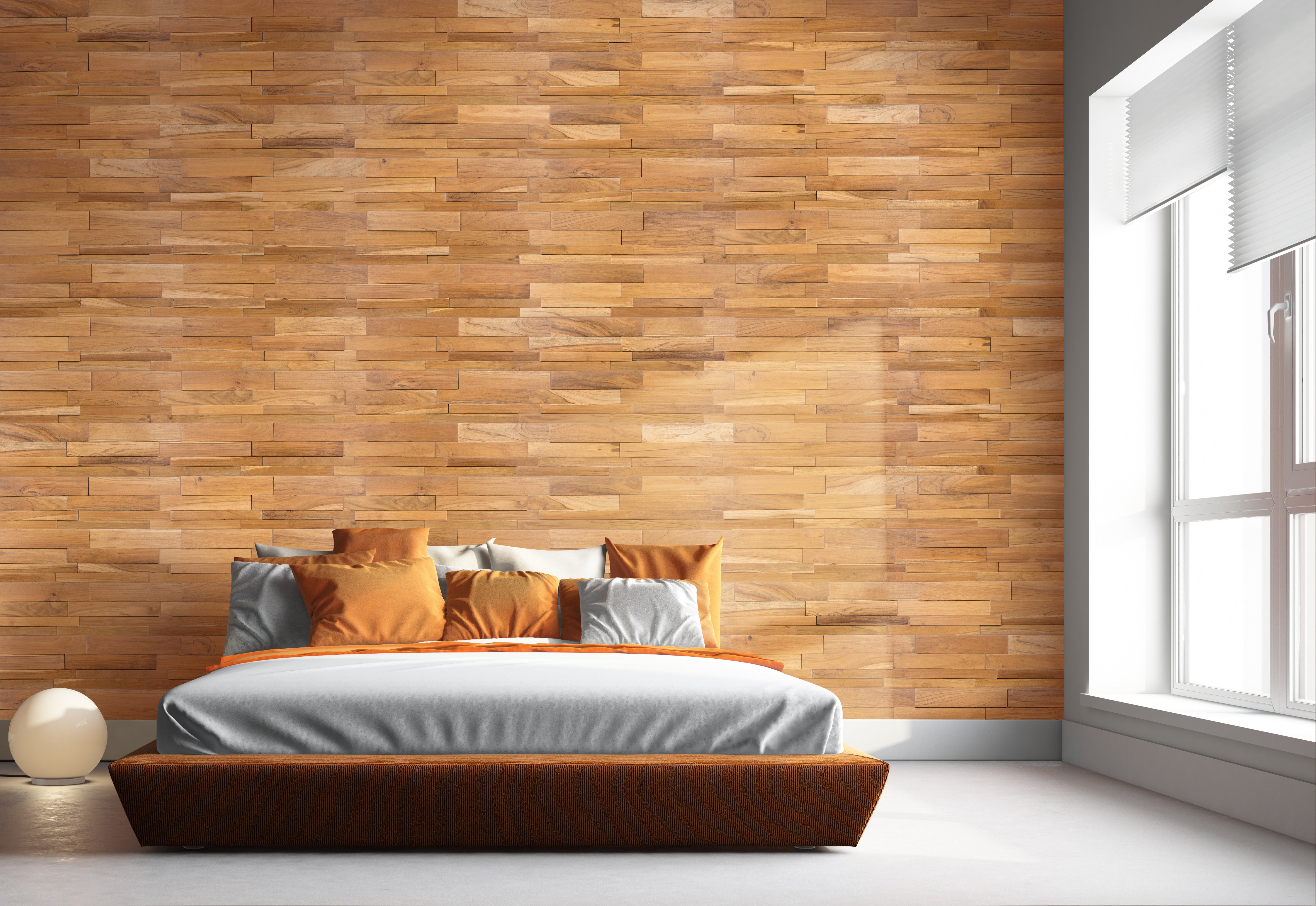 Indonesian Teak Linear Wood Wall Tile Smooth Natural Finish Pebble