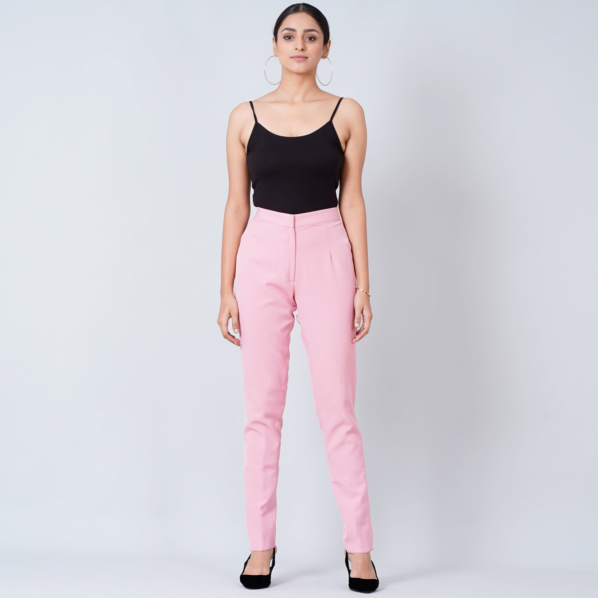 Women Solid Baby Pink Stretch Ponte Pants