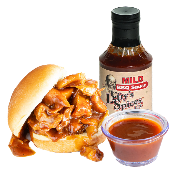 Lefty’s gluten free bbq sauce smothered on a chicken sandwich