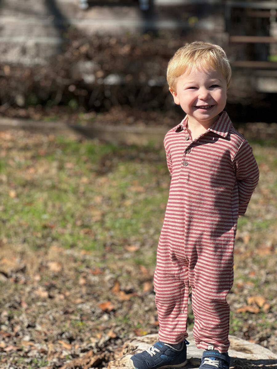 kingston red stripe polo romper