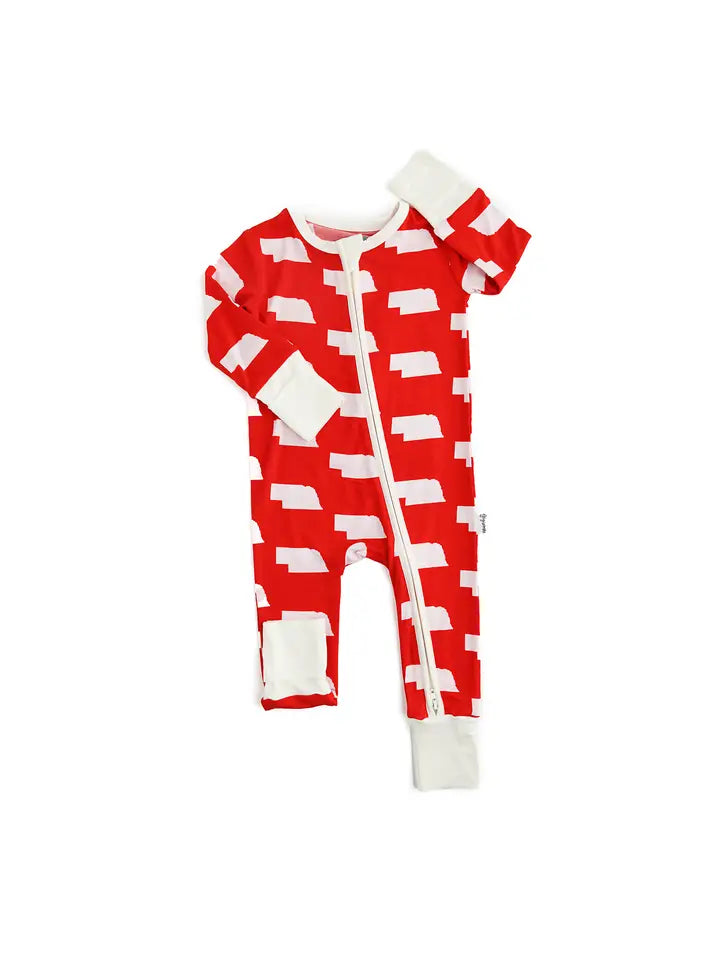  pajama sleepies nebraska scarlet and cream