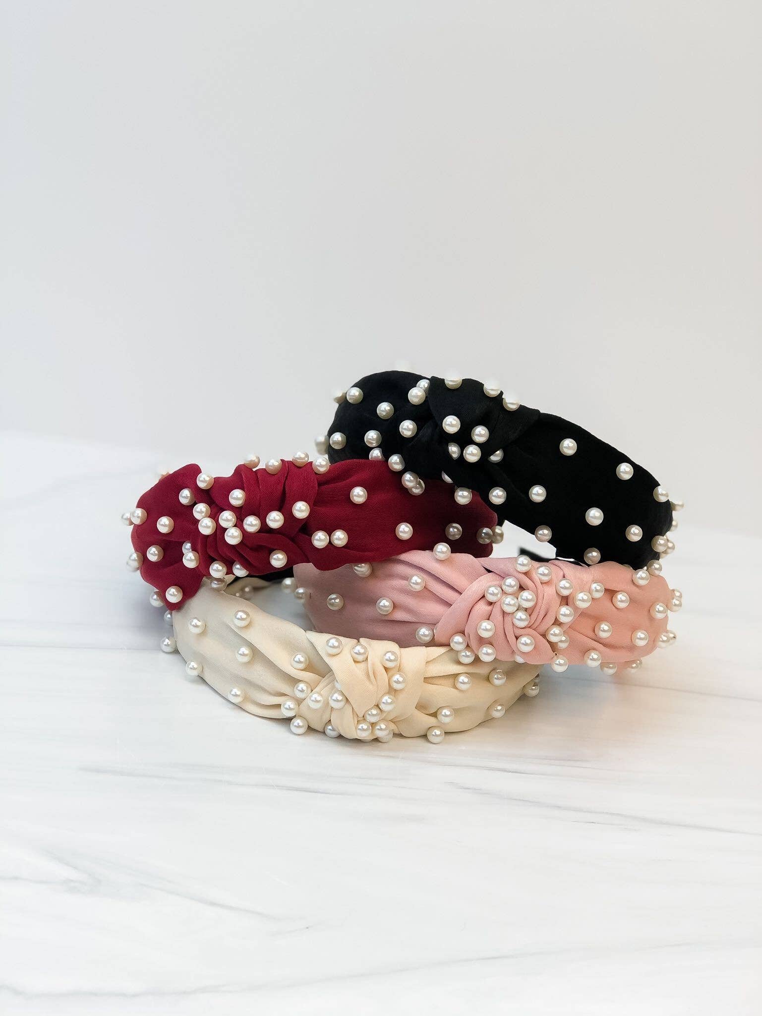 Satin Top Knot Pearl Headbands