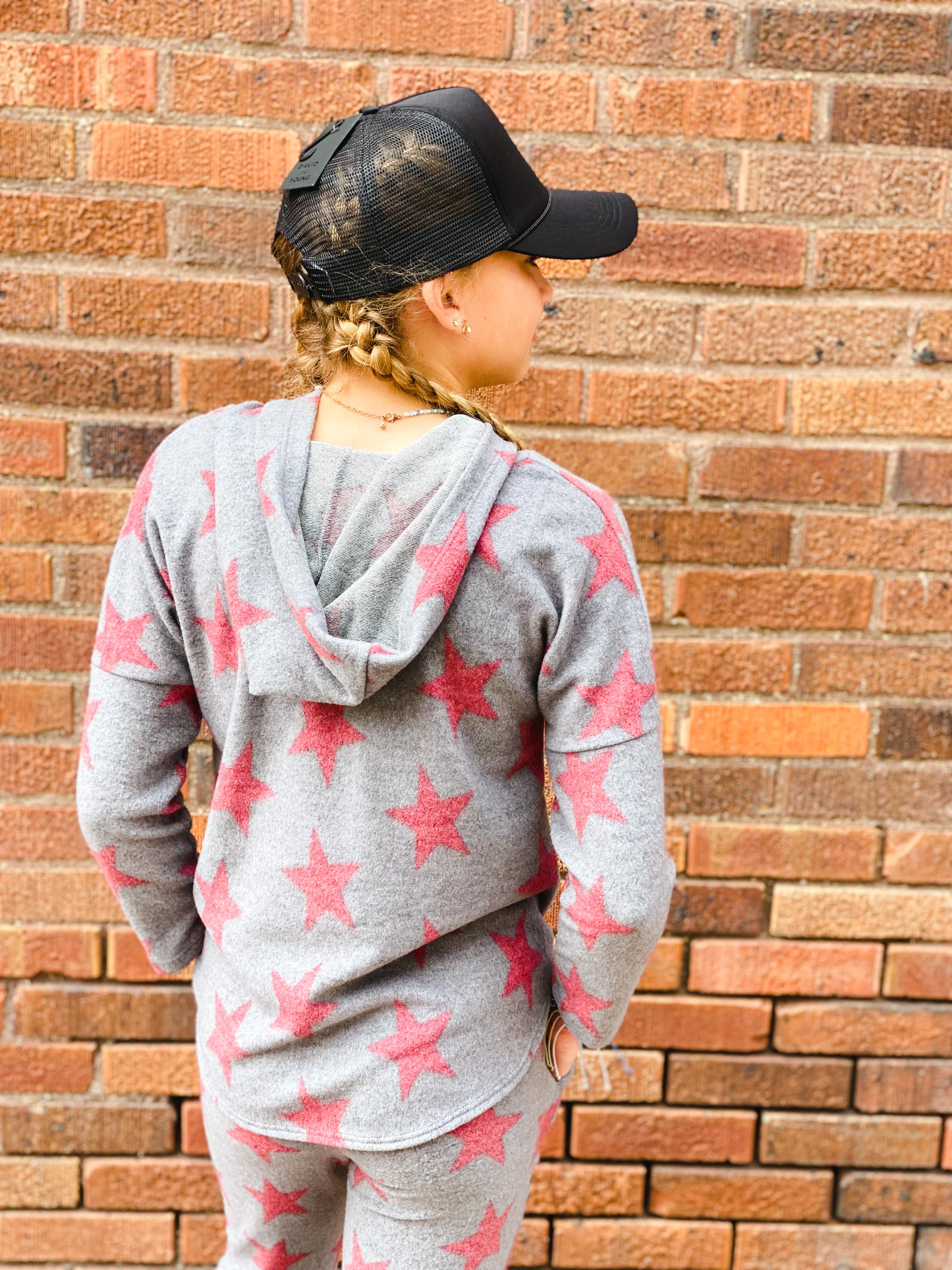 ruby/grey star hacci ls hoody