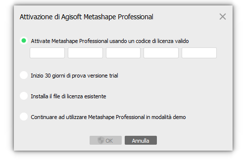 Attivazione di Agisoft Metashape Professional