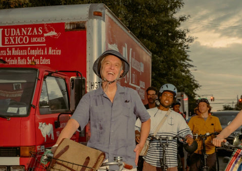 David Byrne promotes safe biking wearing a YAKKAY bicycle helmet. Article from New York Times.