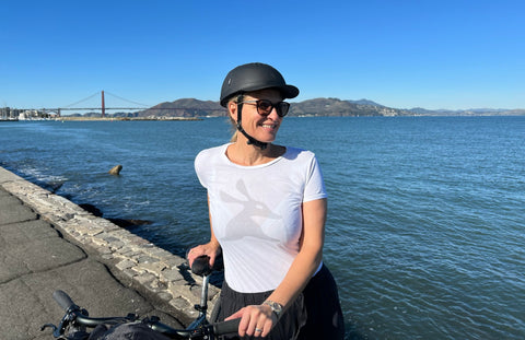 YAKKAY stylish bike helmet in San Fransisco near Golden Gate Bridge