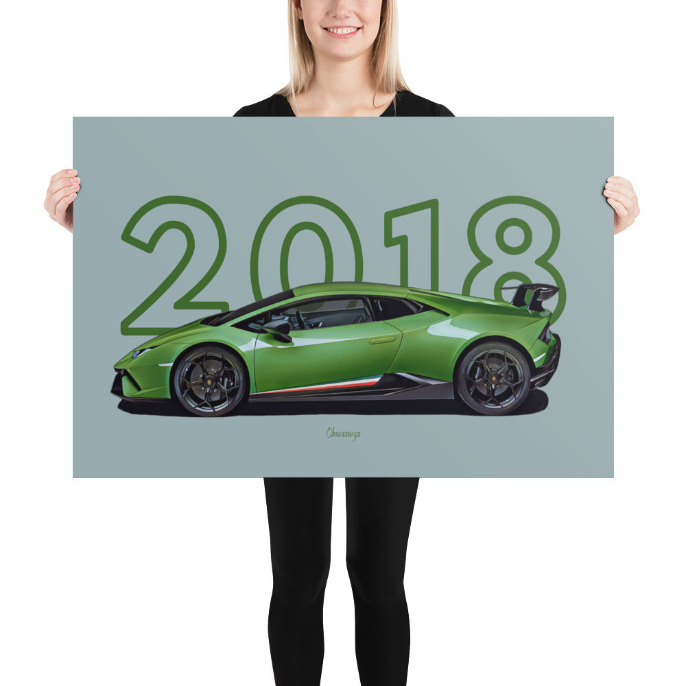 Poster of 2018 Lamborghini Huracan Performante - Green - Model year se –  Obsessings