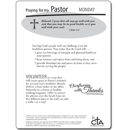Praying for My Pastor Weeklong Prayer Activity-CTA, Inc.