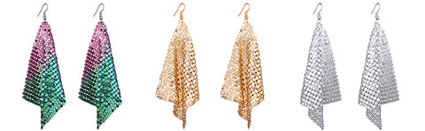 Suyi Trendy Women Earrings Metal Mesh Grid Sequins Tassel Long Drop Dangle Earrings