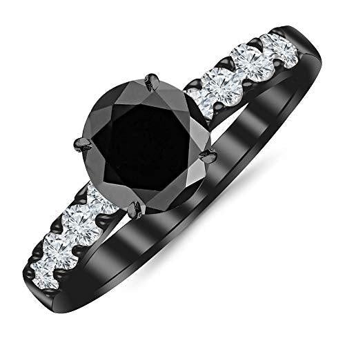 2.5 Carat 14K Black Gold Classic Prong Set Diamond Engagement Ring with a 2 Carat Black Diamond Center (Heirloom Quality)