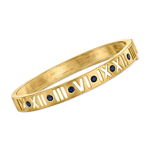 Ross-Simons 0.90 ct. t.w. Sapphire Roman Numeral Bangle Bracelet in 18kt Gold Over Sterling. 7 inches