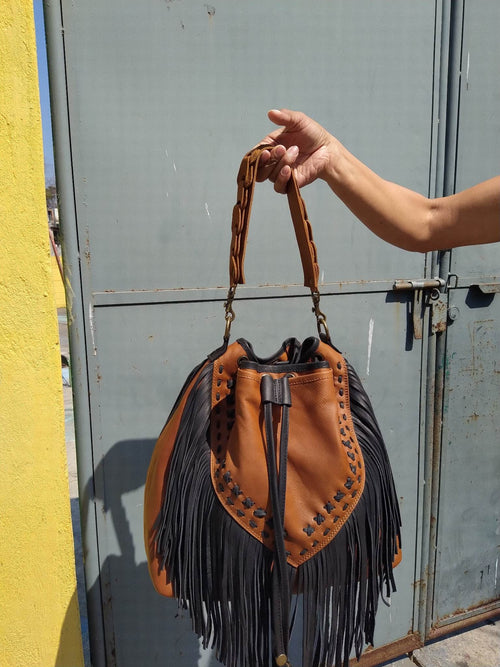 Leopard print, red and black fringe bucket bag – Artisan Shop GT