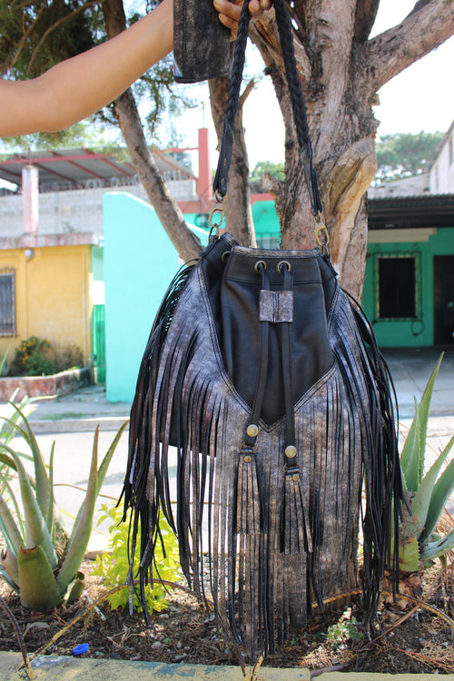 FRINGE BUCKET BAG BROWN LEATHER – Artisan Shop GT