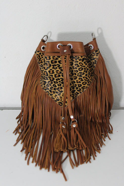 Leopard print, red and black fringe bucket bag – Artisan Shop GT