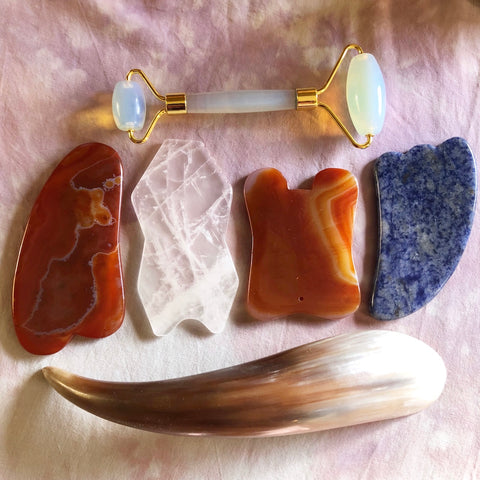 Crystal gua sha tools facial rollers quartz sodalite dresden body and wellness