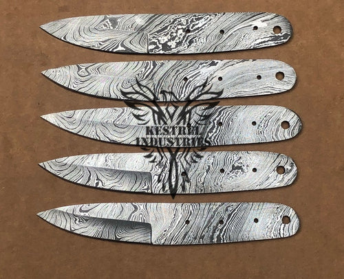 Lot of 5 Custom Handmade Damascus Steel Blank Blade Knife For