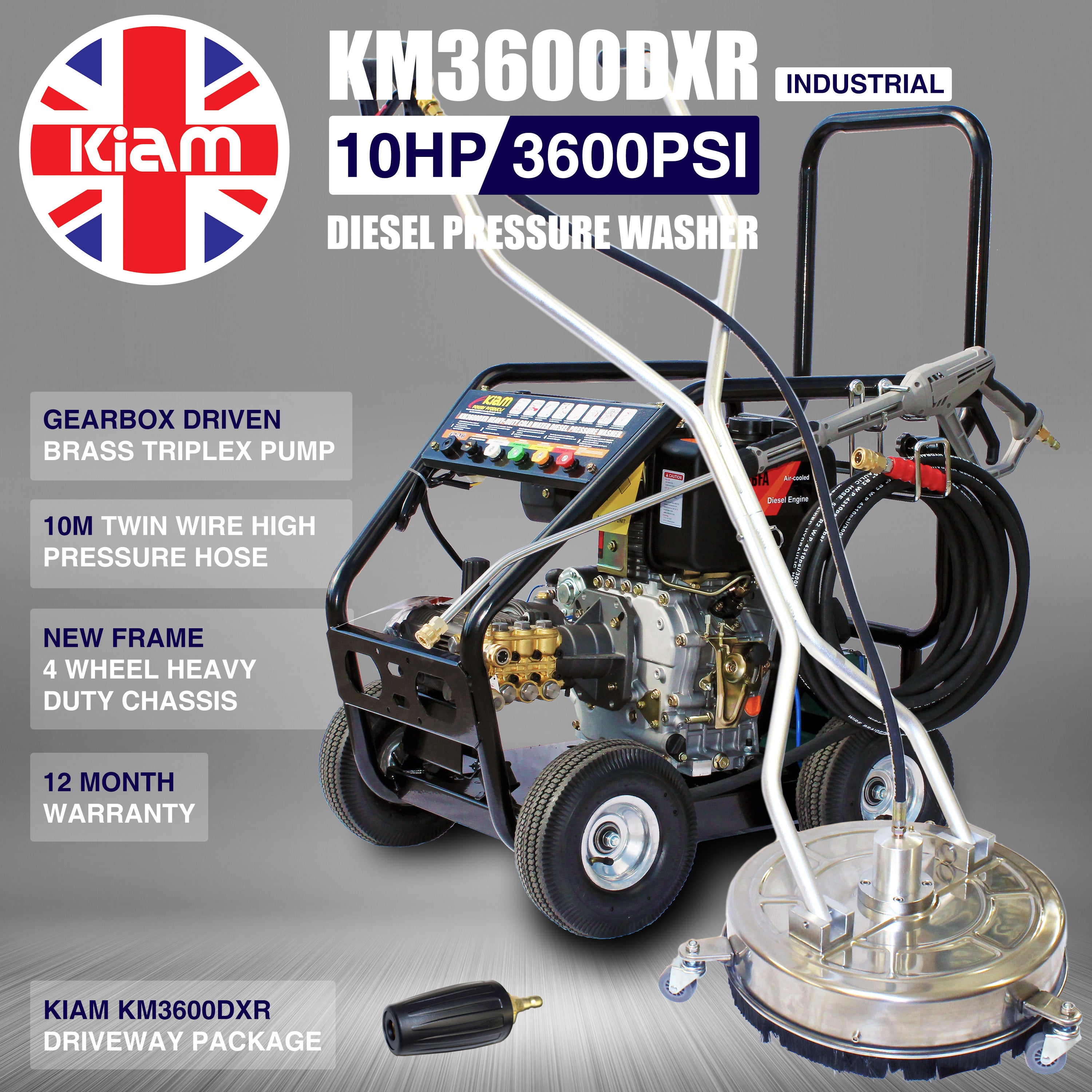 Kiam KM3700PR Petrol Pressure Washer Jet Cleaner Gearbox Version