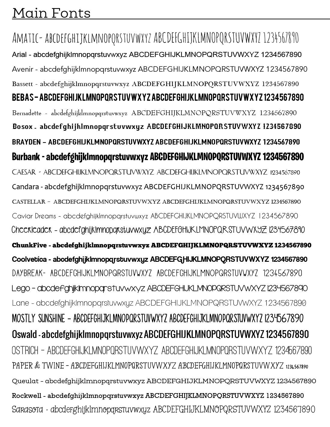 Font Options - Main Fonts