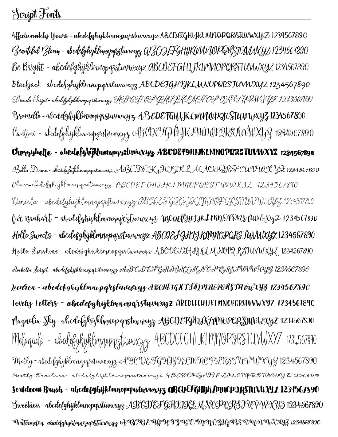 Font Options - Script Fonts