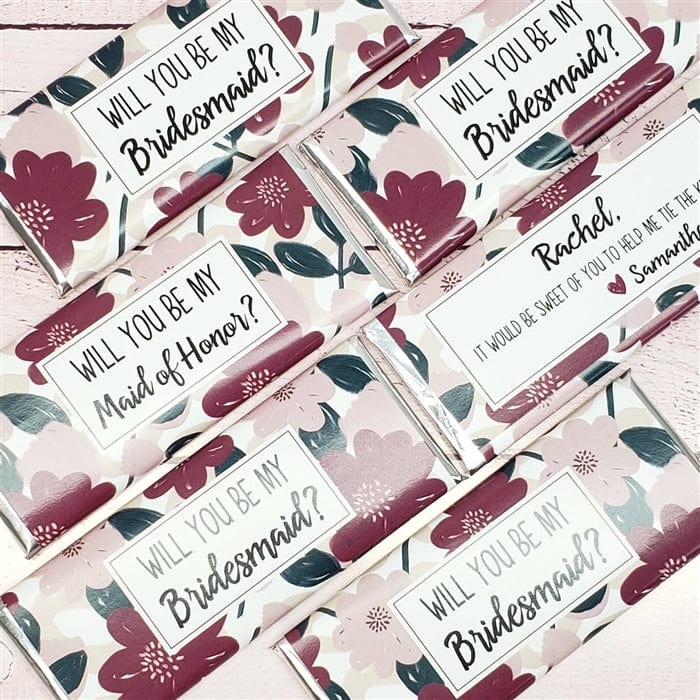 Will You Be My Bridesmaid Floral Personalized Candy Bar Proposal Wrapper Candy Wrapper Store 3811
