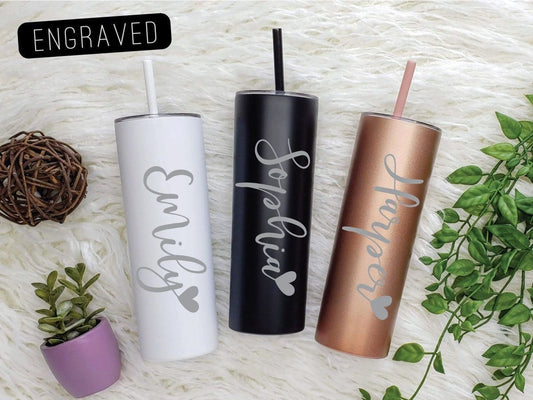 Mama with Kids Names Laser Engraved Matte Blush Tumbler with Straw - M –  SheltonShirts