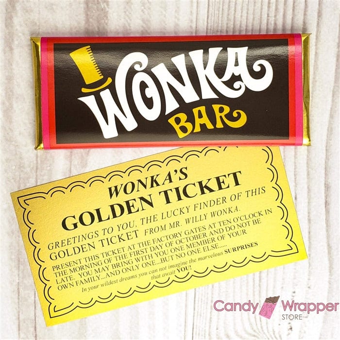 Set of 2 - Wonka Bar Wrapper and Foil with Golden Ticket - Non-Personalized  (candy not included)