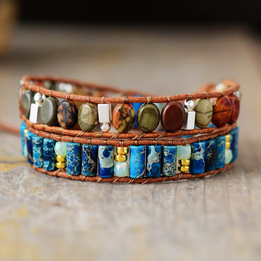 DUAL LEATHER BRACELET WITH JASPERS