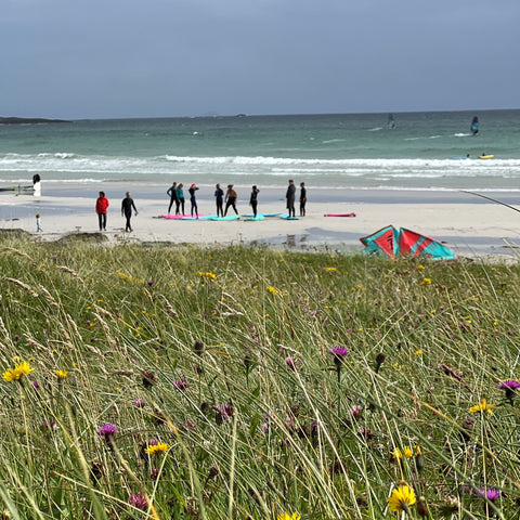 Surfing, wind-surfing and cold-water swimming, Crossapol Beach, Tiree, the Hebrides, Scotland