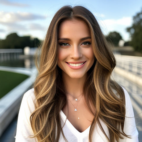 Woman with hair styled in beach waves