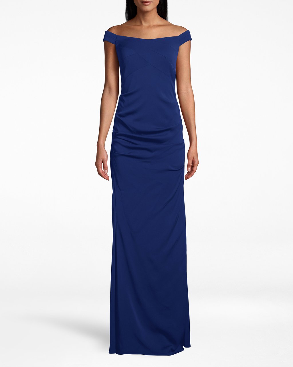 Nicole Miller | New Stretch Crepe Off The Shoulder Gown In Navy | Nicole  Miller Reserved