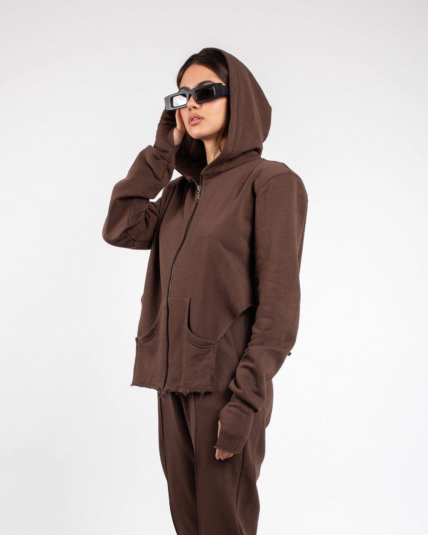 Men Sets Sweatshirt Brown Sweatpants Tracksuit Winter Fleece Male