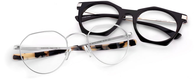 A pair of geometric style black reading glasses for women