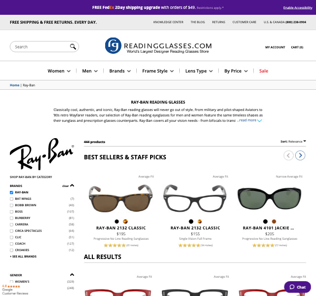 Ray-Ban Readers and Reading Sunglasses – 