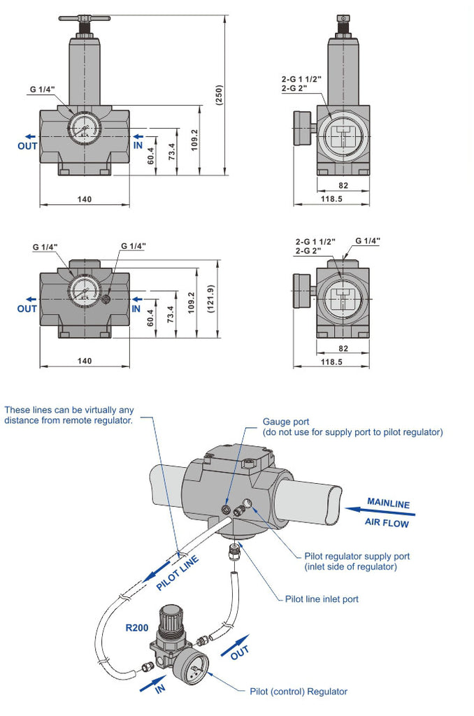 Compressed-Air-Products-Filters-Regulator-1-1/2-2-Dimensions