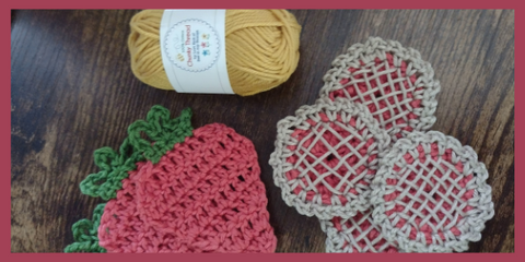 Crochet strawberries and pies ready to be made into a garland | One Big Happy Yarn Co