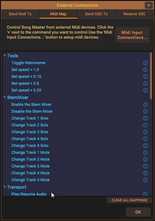 Assigning Midi buttons to song master commands