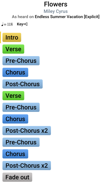 Song Sheet with collapsed sections