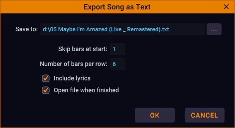 Song to text dialog