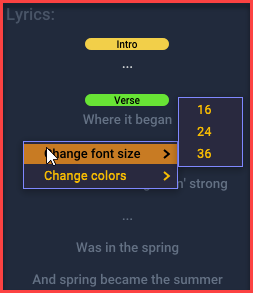 Right-click to display a popup menu to change font-size and color scheme