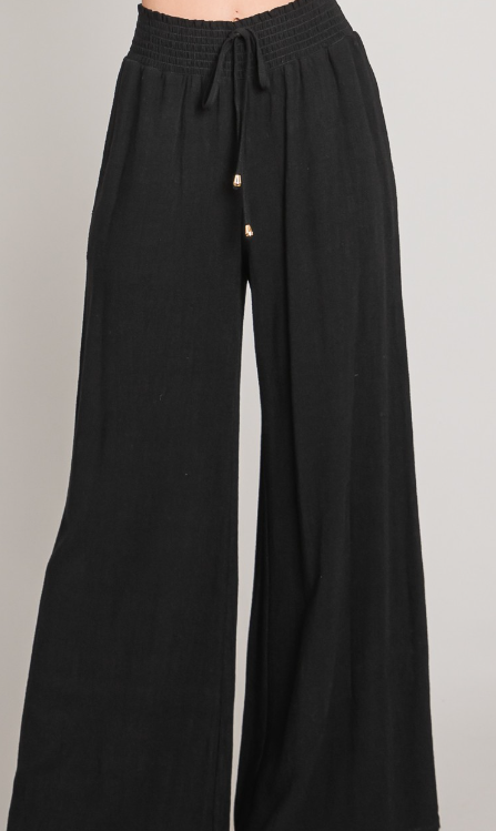 Black Linen Smocked Pants