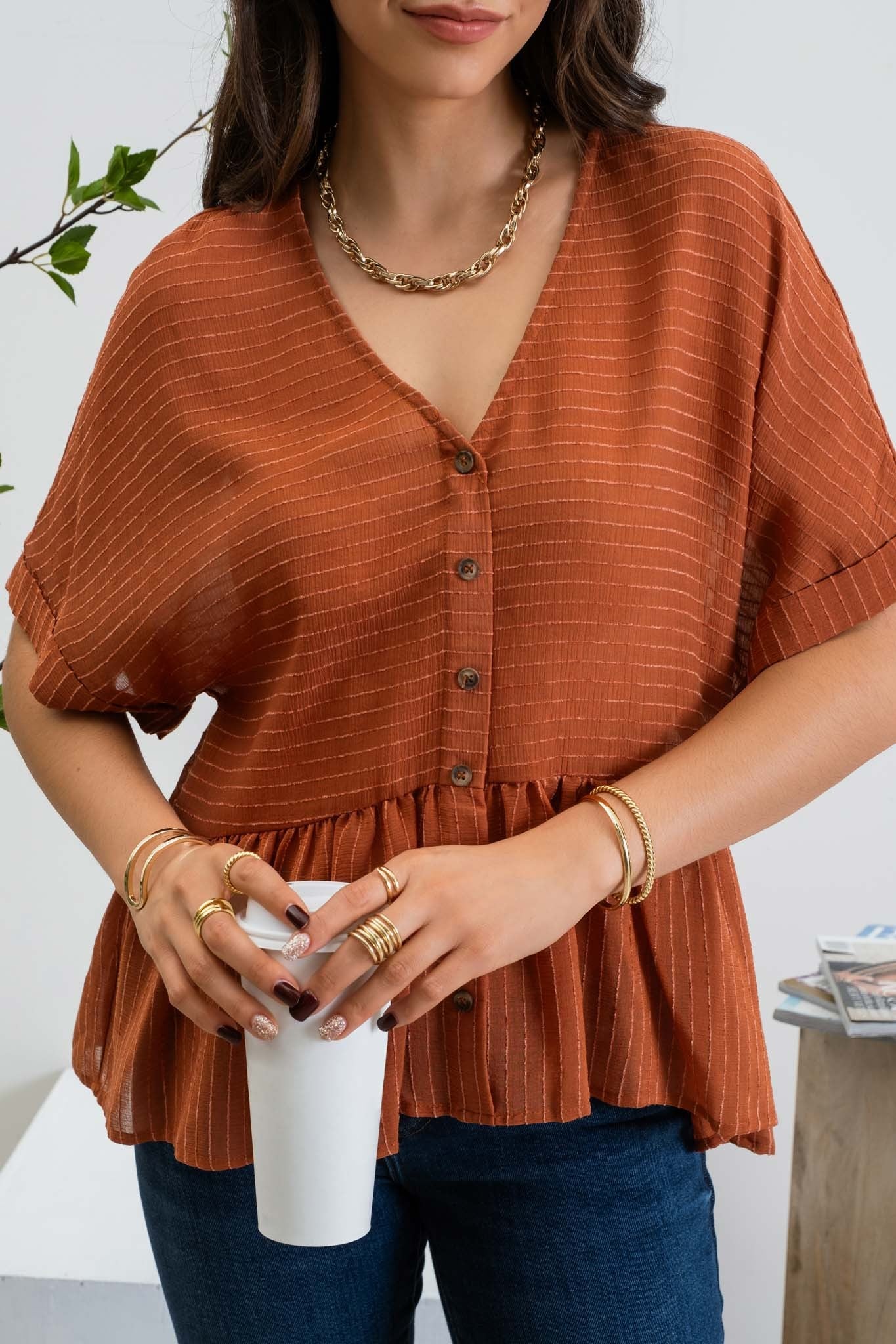 Copper Button Down Top