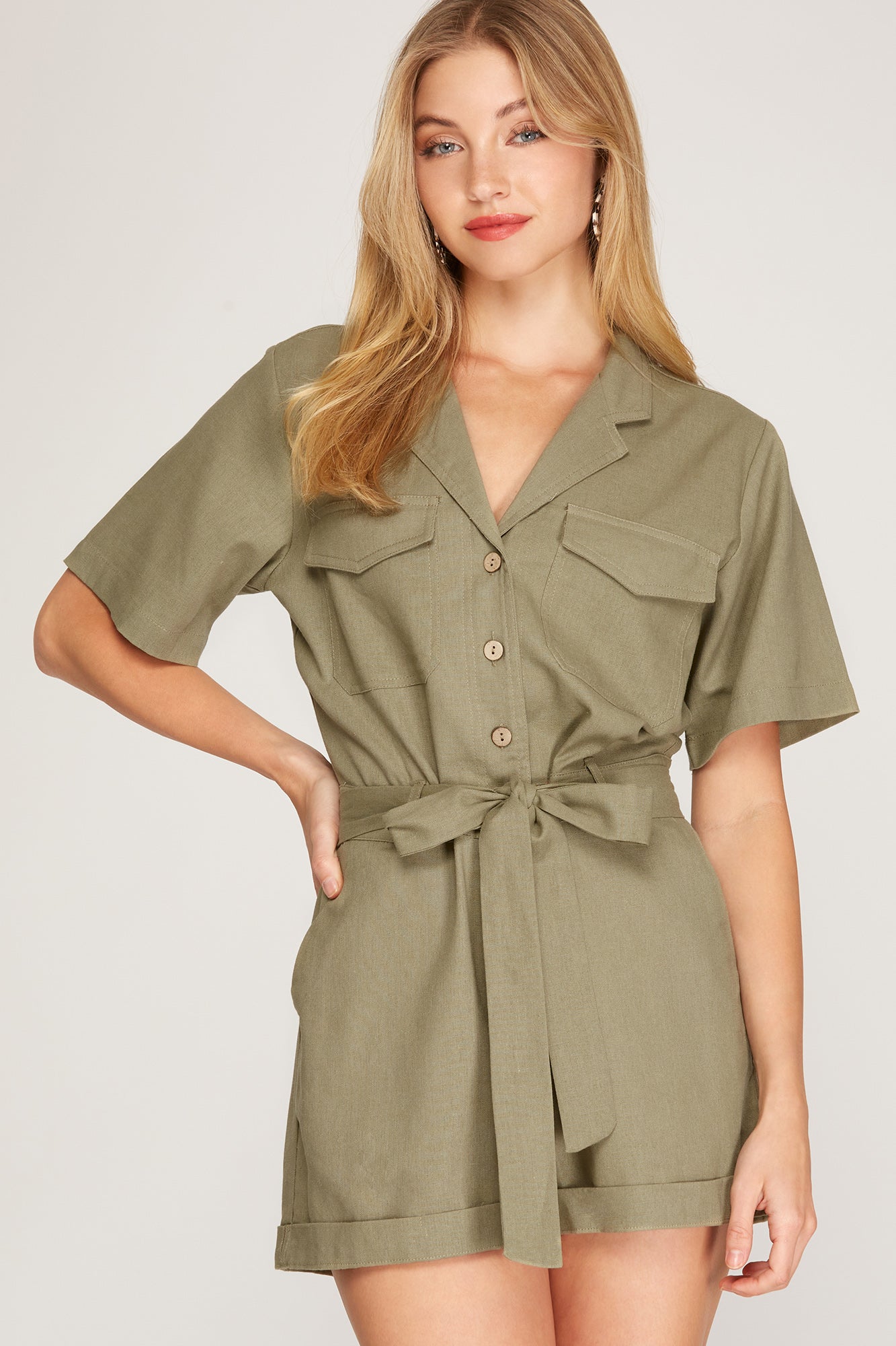 Olive Button Up Romper