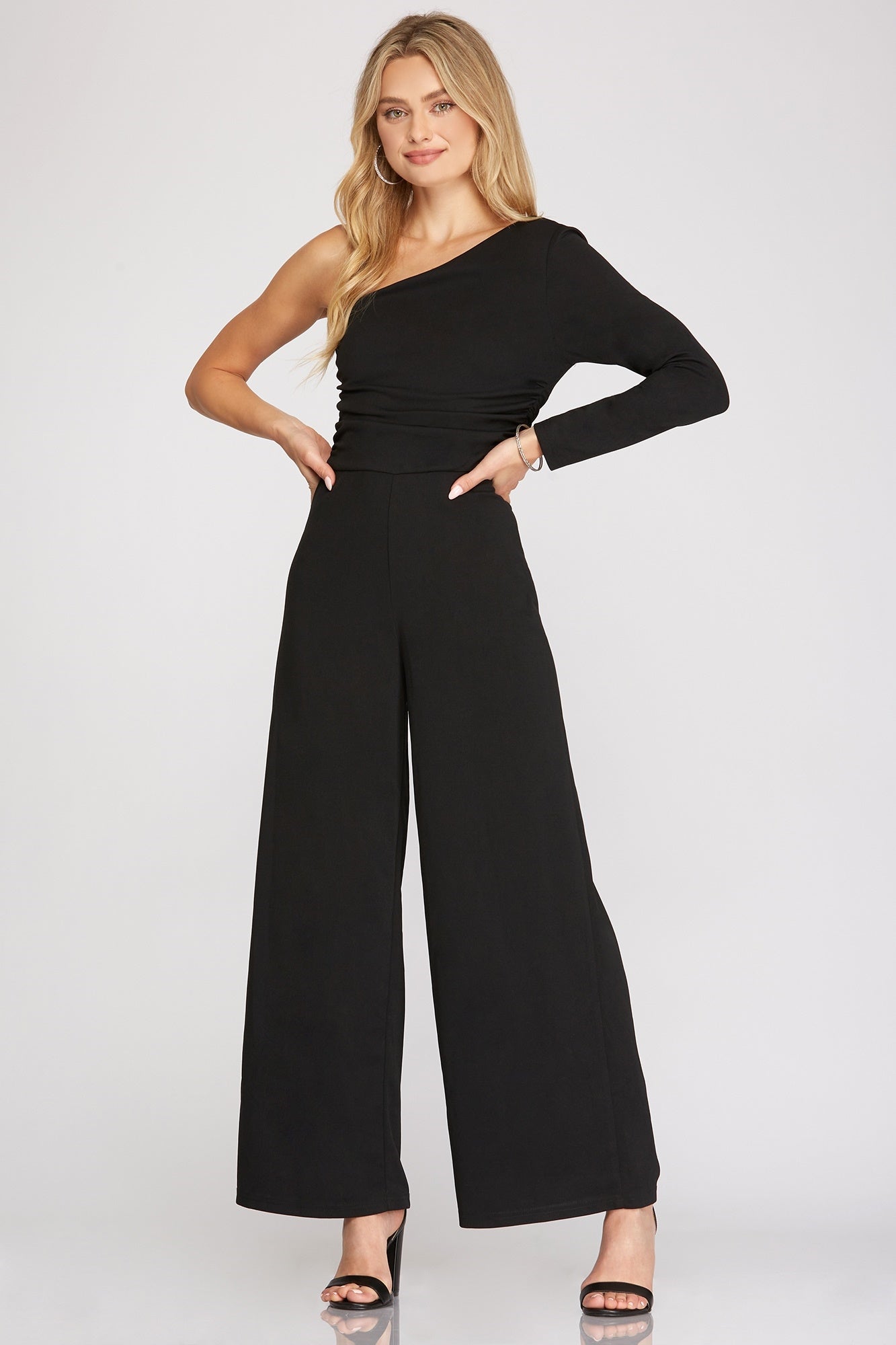 Black Knit One Shoulder Jumpsuit