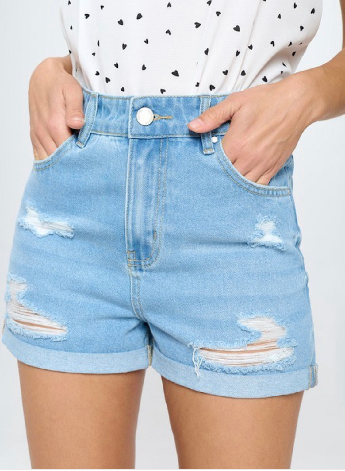 Light wash cuff shorts