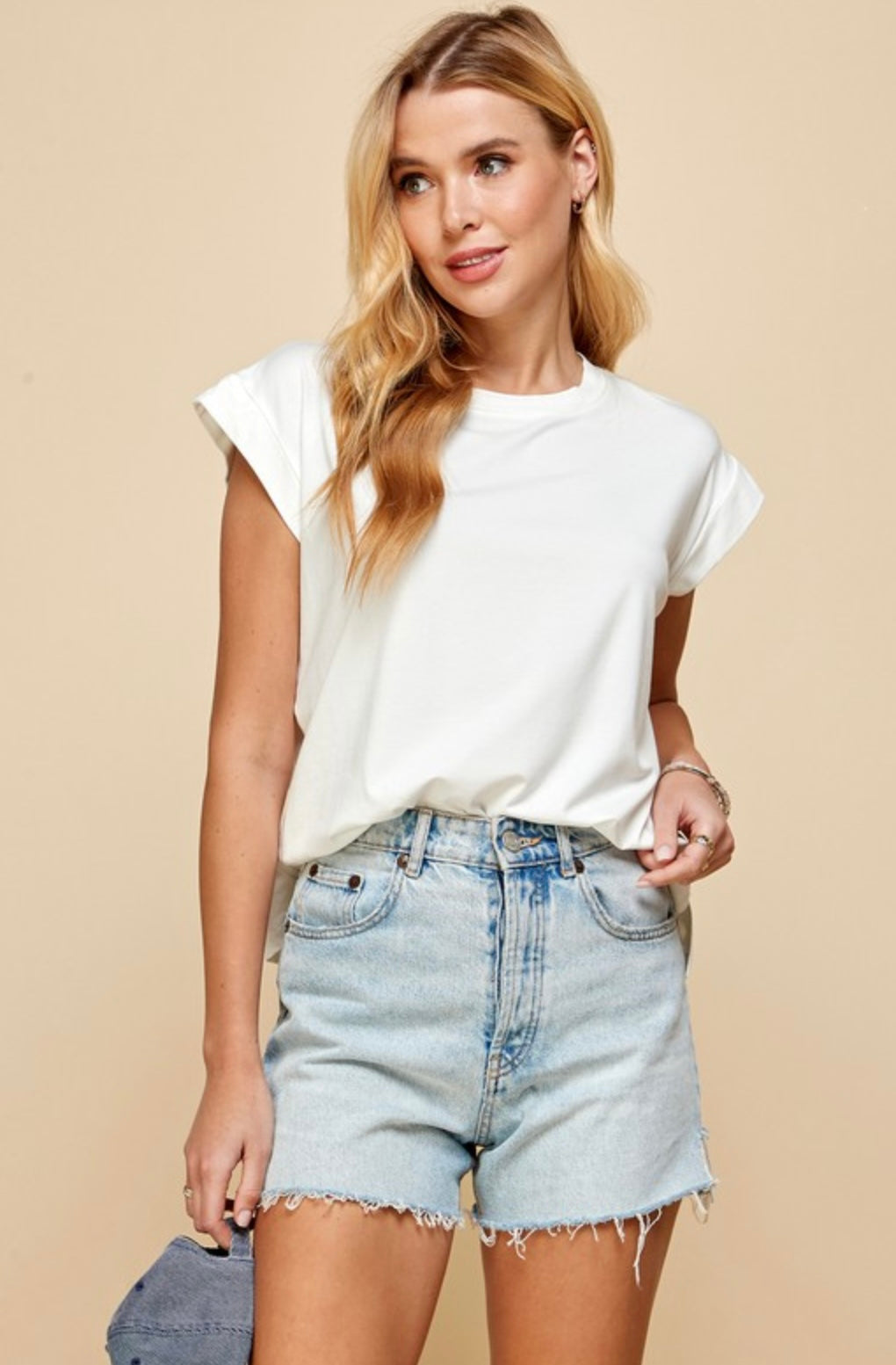 White Cuffed Sleeve Top